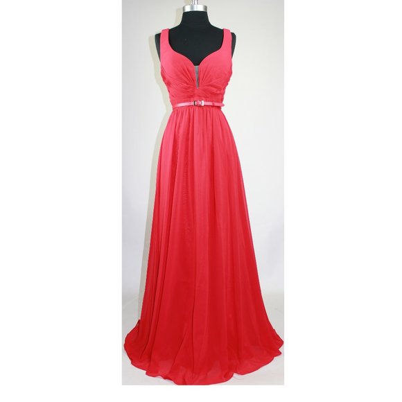 Wide Strap Semi Formal Gown A Line Chiffon Bridesmaid Evening prom dress - Picture 1 of 5